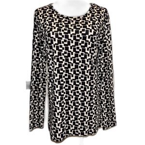 Premise Studio Black White Geometric Long Sleeve Top Medium NWT Stretch